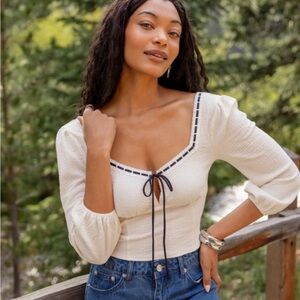 Pink Lily White Lace Trim Blouse